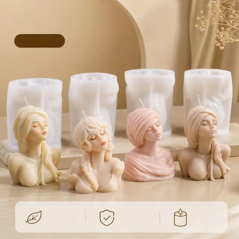 Closed Eyes Beautiful Woman Silicone Scented Candle Mold Relief Girl Plaster Resin Mold DIY Craft Character Ornament Home Decor