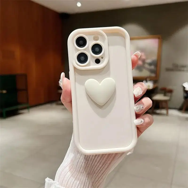 Niedliche 3D-Herz-Handyhülle für iPhone 13 14 15 16 17 Pro Max 14 13 12 11 Pro XS 7 8 Plus Stoßfeste Matte Silikon-Soft-Funda – Detail 5
