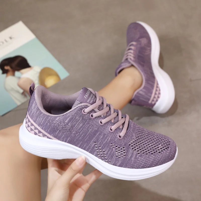 Spring Sports Shoes Women's Vulcanized Mesh Breathable Lace Up Flat Shoes 2024 Latest Comfortable Women's Casual Running Shoes