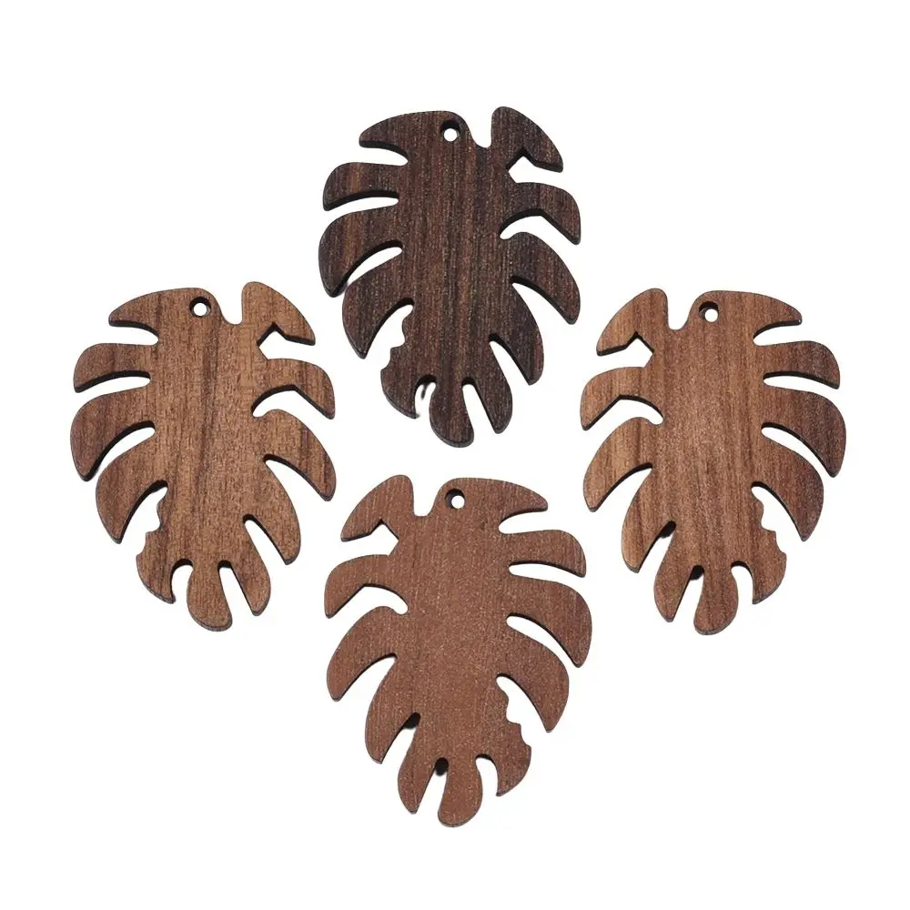 50Pcs Brown Walnut Wood Pendants Geometric Unfinished Wooden Charms Teardrop Clover Leaf Pendant for Necklace Earrings DIY Jewel