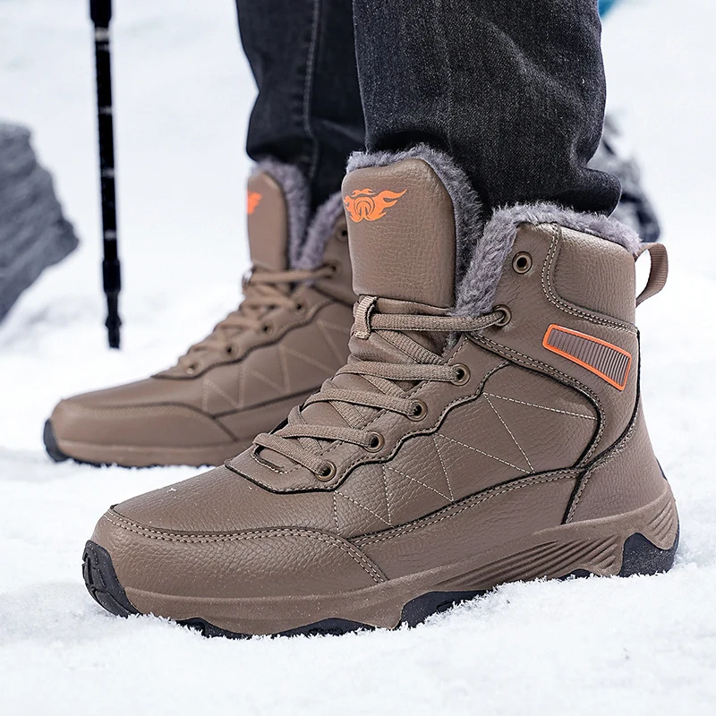 NeW Men Winter Snow Boots For Waterproof Leather Sneakers Super Warm Men\'s Boots Outdoor Male Hiking Boots Work Shoes Size 39-48