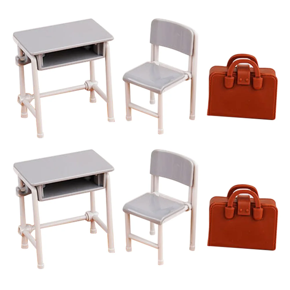 

2Set Miniature Desk Chair Set Realistic School Furniture Backpack Office Decoration Mini Tiny Furniture