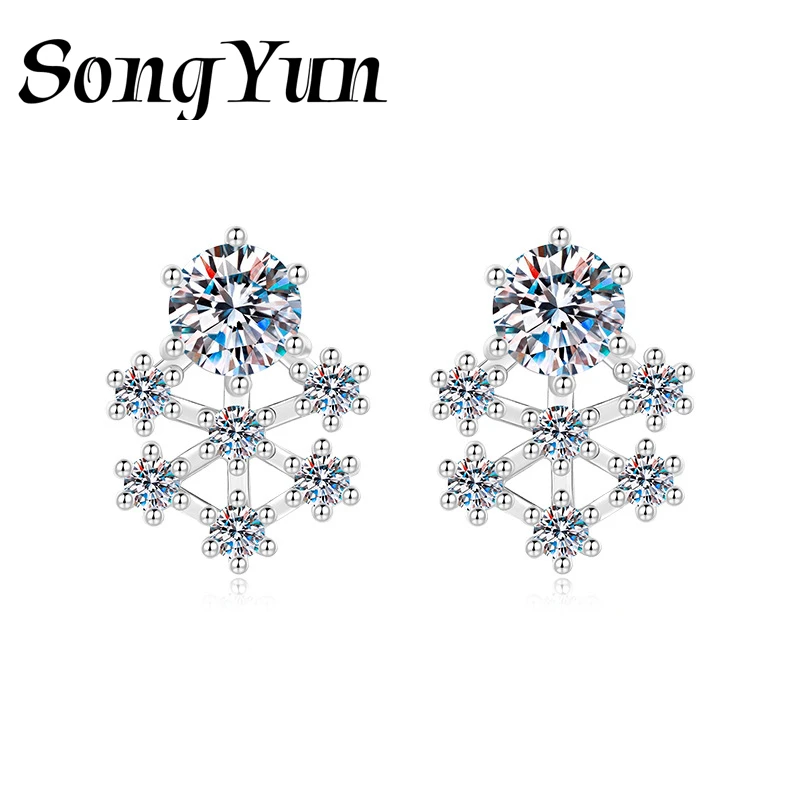 SONGYUN Moissanite Diamond Jewelry S925 Sterling Silver Snowflake Stud Earrings,Luxury Ear Care Earrings for Women