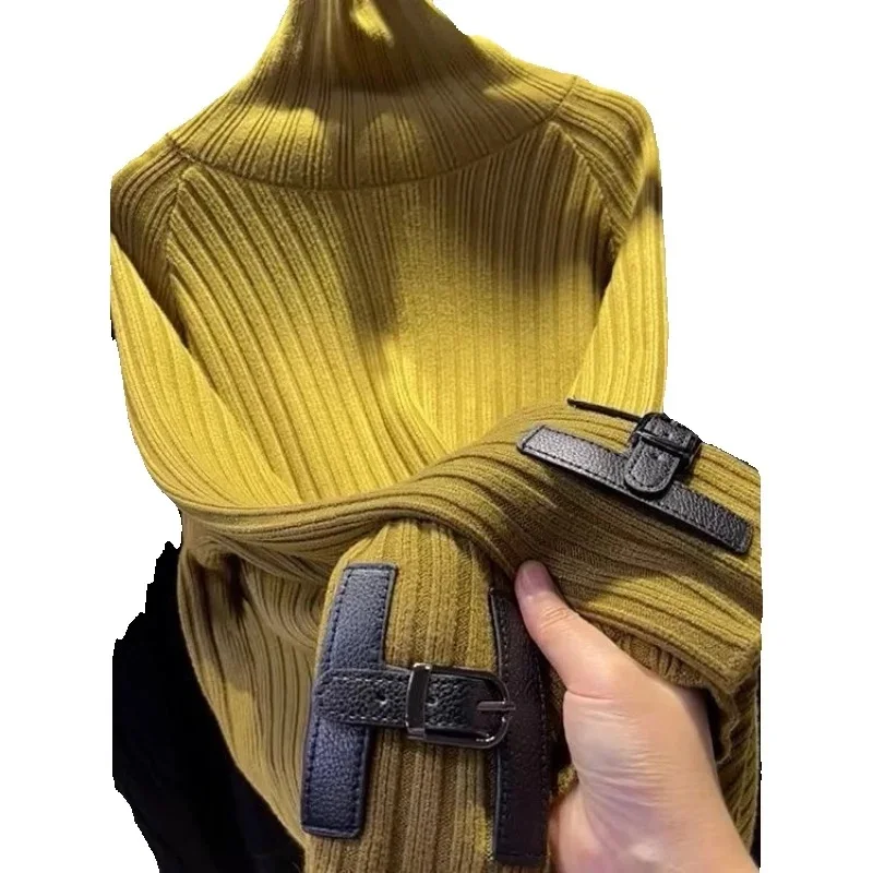 

Autumn Winter Mid-Long Sweater Women 2025 New Fashion Loose Casual Knitwear High-Necked Sweater Pure Colour Outerwear Female