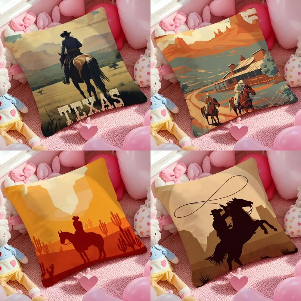 Anime Desert Cowboy Cool Cushion Cover Anti-dustmite Pillowcase Invisible Zipper Silky Short Plush Sofa Cushion Cover