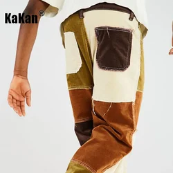 Kakan-pantalones vaqueros lavados en contraste para hombre, Jeans largos de retazos de tres colores, tendencia urbana, europeos y americanos, K53-3