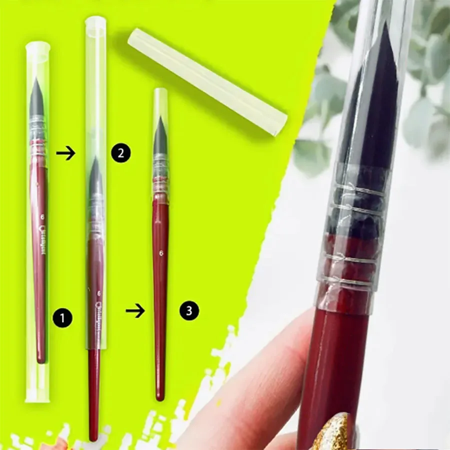 فرشاة ألوان مائية حمراء دهنية مصنوعة من شعر السنجاب لطلاء دائري خشبي مثالي - خط طرف - فرشاة رسم بالألوان المائية