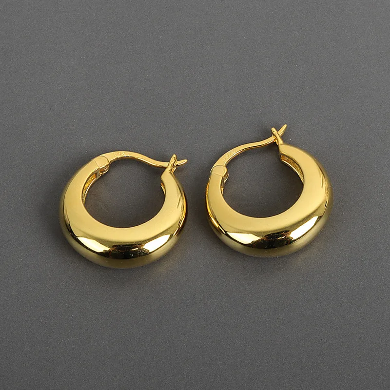 18K Real Gold-Plated Metal Chunky Hoop Earrings for Women Punk Thick Huggie Ear Jewelry Gifts