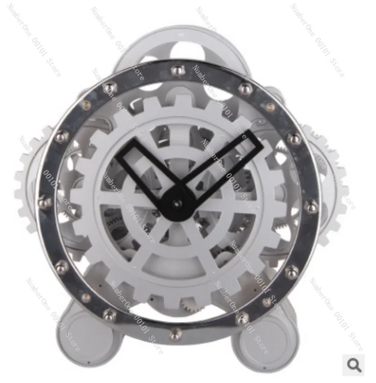 European-Style Desk Clock Double-Foot Gear Rotating Clock Creative Clocks Stainless Steel Decorative