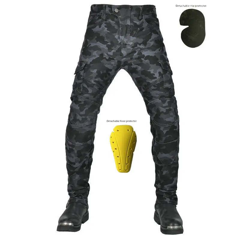 Camouflage tooling multi-bag motorcycle jeans men's outdoor locomotive elastic anti-drop motorcycle riding street gear pants
