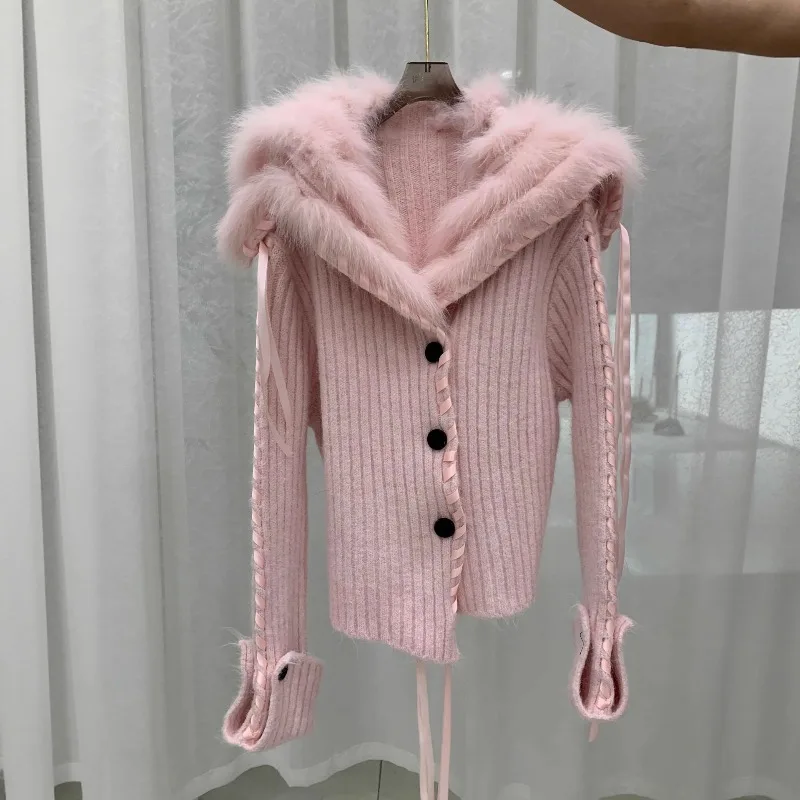 

Fashion Women Fur Large Fur Sweater Cardigan