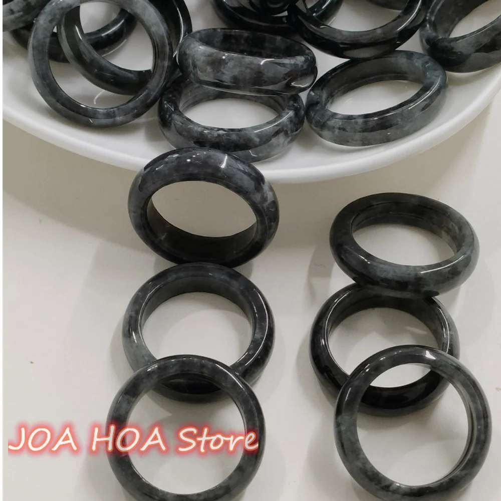 Jadeite Wholesale Jade-Black A Goods Jade-Ring Black White Background Floating Flowers Ring Hot Selling Handring Jewelry