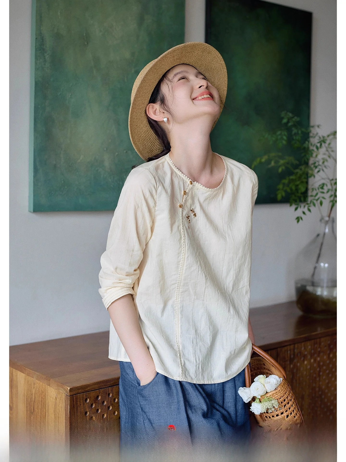 

Красная хлопковая женская кофта с длинным рукавом, из чистого хлопка, осенне-весенняя, модная, с круглым вырезом, повседневная, удобная, дышащая.