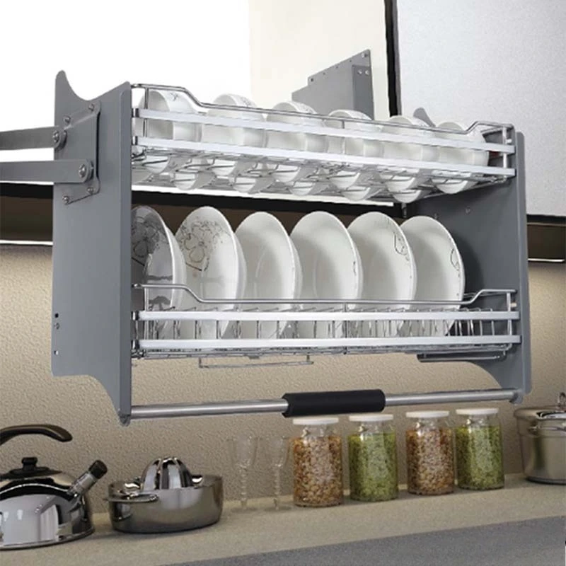 

Kitchen Shelf Cabinet Seasoning Basket High Cabinet Pull Up and Down Storage Glass Wall Cabinet Elevator Pull Basket