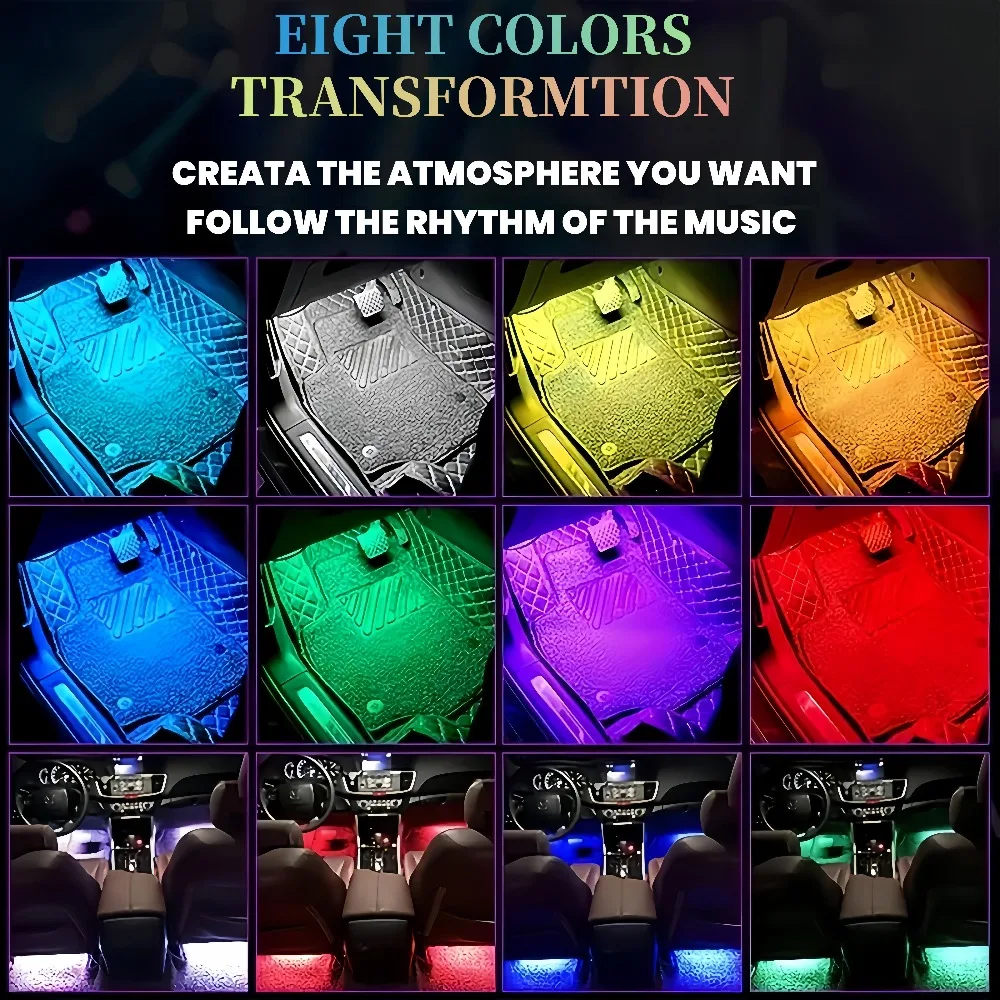 RGB 48LED Car Interior Light Set Multi-color Car Dashboard Light Color Change Mode Remote Control Suitable for Various Models