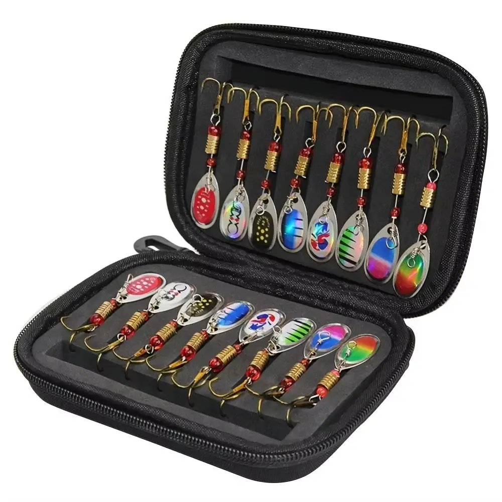 

Rotating Glitter Spinners Fishing Lure Artificial Storage Case Metal Spinner Bait Fish Hook Jigging Baits EVA Fishing Bag