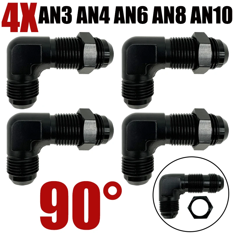 

4X 3AN 4AN 6AN 8AN 10AN Male To Male 90 Degree Flare Union Bulkhead Fitting Fuel Hose Adapter With Nut For Tab or Wirewall Black