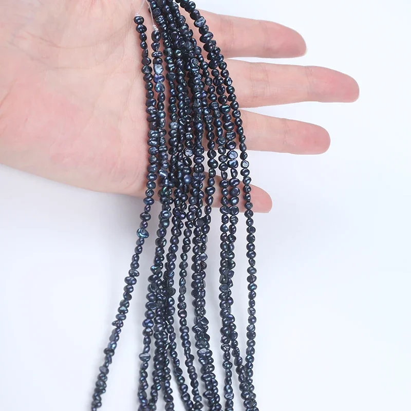 3-4mm/4-5mm/5-6mm Black Color Side Drilled Baroque Shape Freshwater Pearl 18cm Short Strand