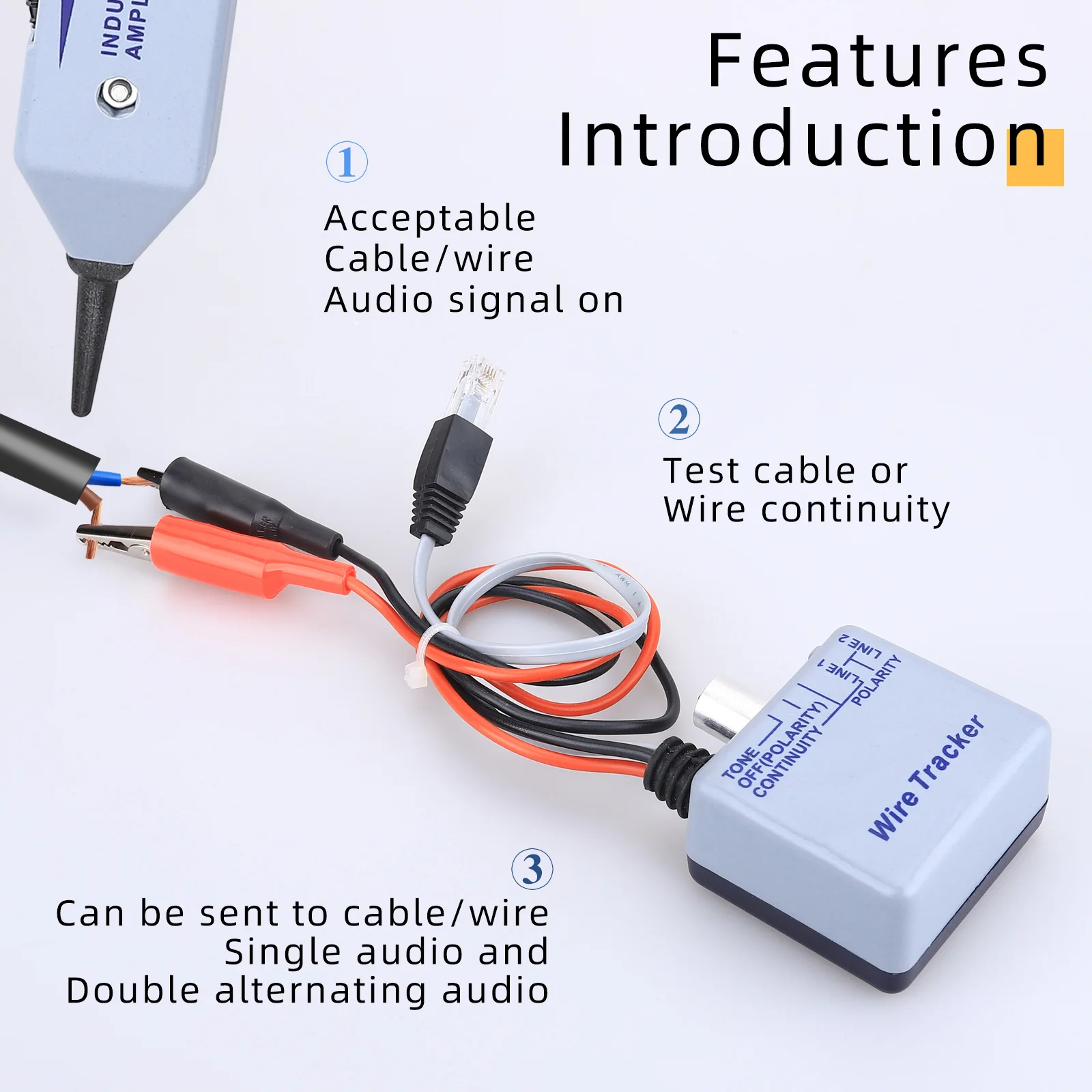 (Grey) Cable Tester Li  200EP Cable Tester Linne Finder Network Cable Tone Generator Inductive Adjustable Volume Tone Generator