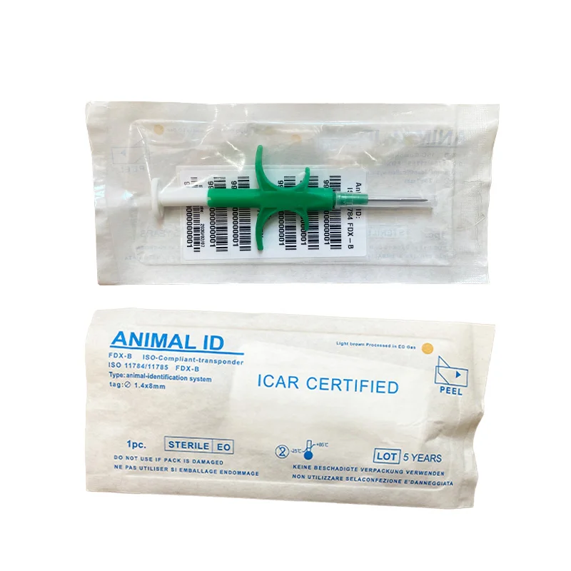 Drop shipping 1.4x8mm RFID 134.2Khz FDX-B animal microchip implantable glass tags with syringe for cat club,dog breeder,Clinic