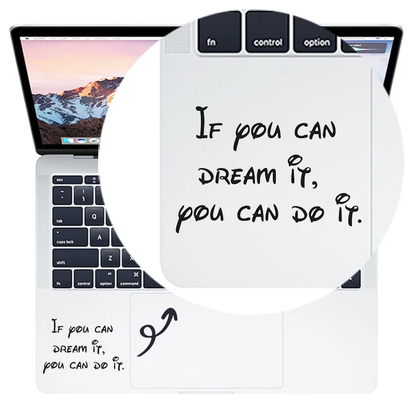 Stiker kulit Laptop vinil kutipan yang inspiratif untuk Macbook Air Pro 14 Retina 13 15 inci Mac Notebook Trackpad Decal