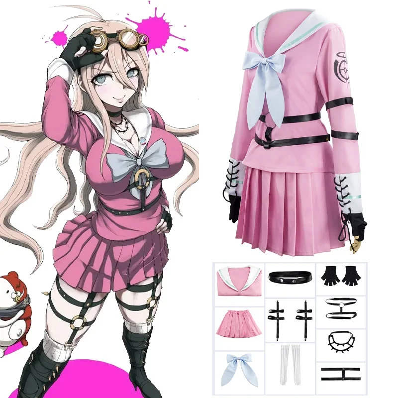 Miu Iruma V3คอสเพลย์อนิเมะคอสเพลย์อนิเมะ danganronpa วิกผมเครื่องแต่งกายเด็กผู้หญิงชุดสูทกระโปรงชุดฮาโลวีนทั้งชุด