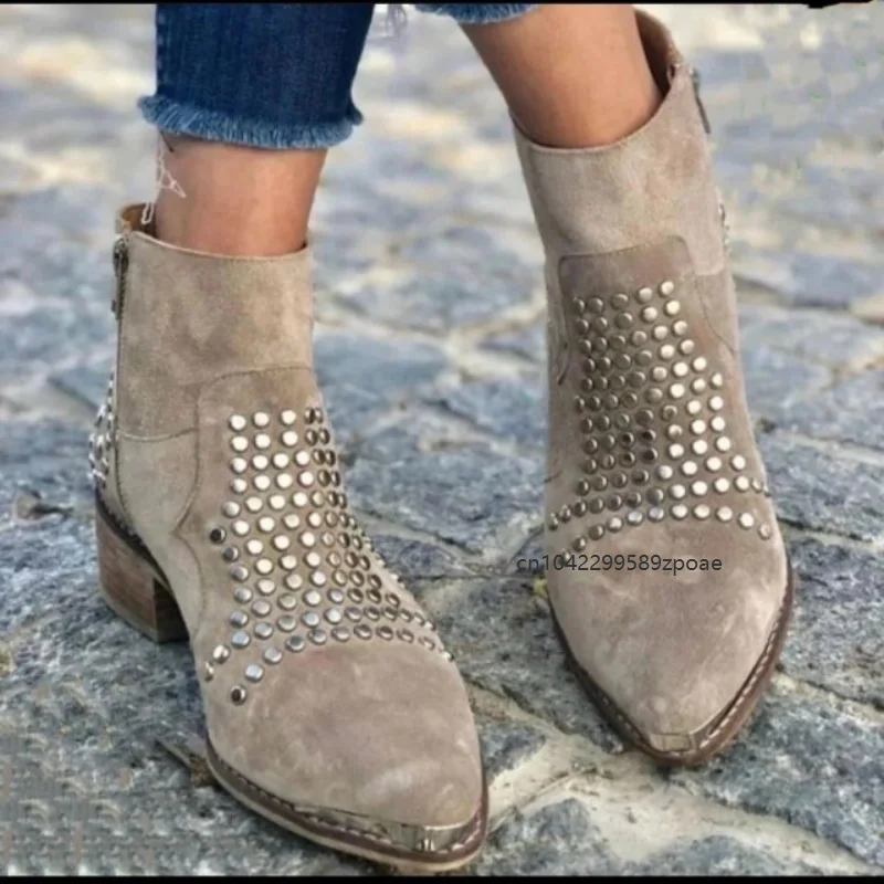 Retro Medieval Renaissance Side Zipper Boots Thick Heel Sequin Hot Diamond Large Size Women Pu Leather Rivet Cosplay Bootes 2026