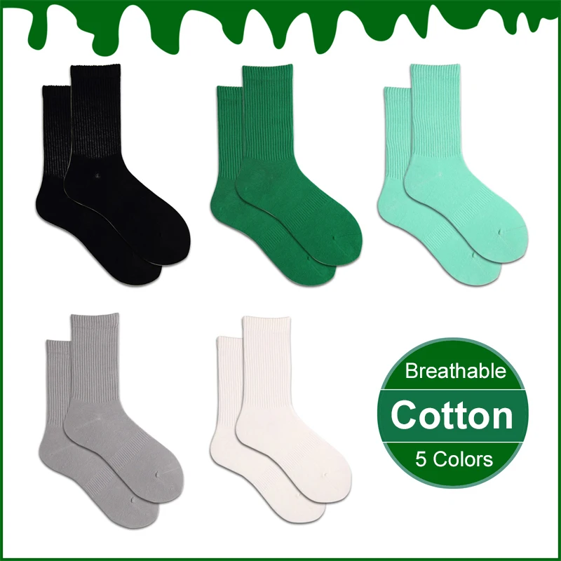 New Women\'s Socks Warm Simple Green Solid Color Crew Socks For Men Breathable Sport Unisex Socks White Comfort Casual Couple