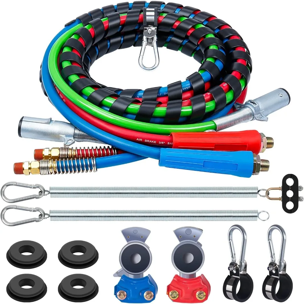 

Semi Truck Air Lines Kit 12 FT 3 in 1 ABS Power Air Line Air Hoses with Gladhands