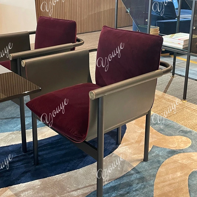 

Italian minimalist saddle leather dining chair French home light luxury high-end armchair high-end master tea chair