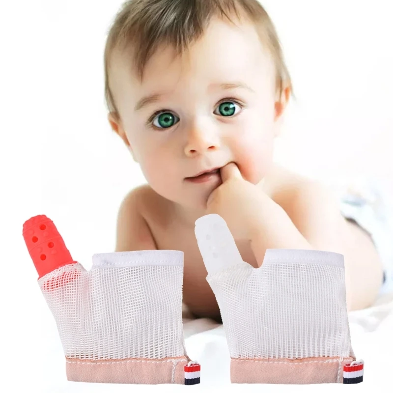 Baby Thumb Sucking Stop Teething Glove Prevent Biting Hand Silicone Teether Gloves Infant Teething Toy Finger Guard Kit