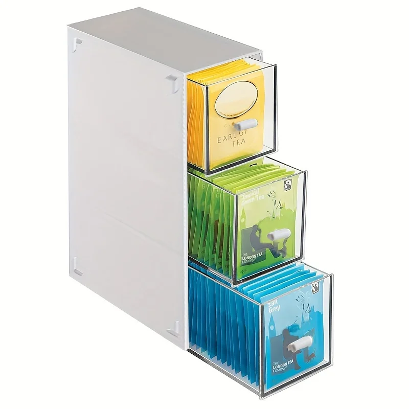 1pc, Plastic Tea Bag Storage Box, Multi-Purpose Kitchen Drawer Basket, Flexible Vertical Or Horizontal Use