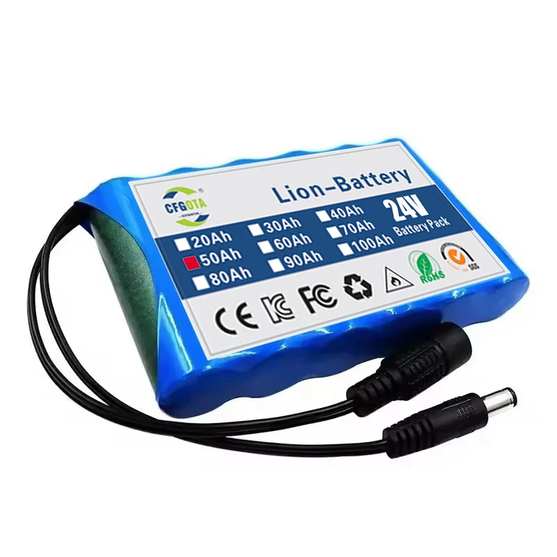6S1P battery pack 24V 50000mAh rechargeable lithium-ion battery, used for CCTV camera monitors, with DC 25.2V 1A charger