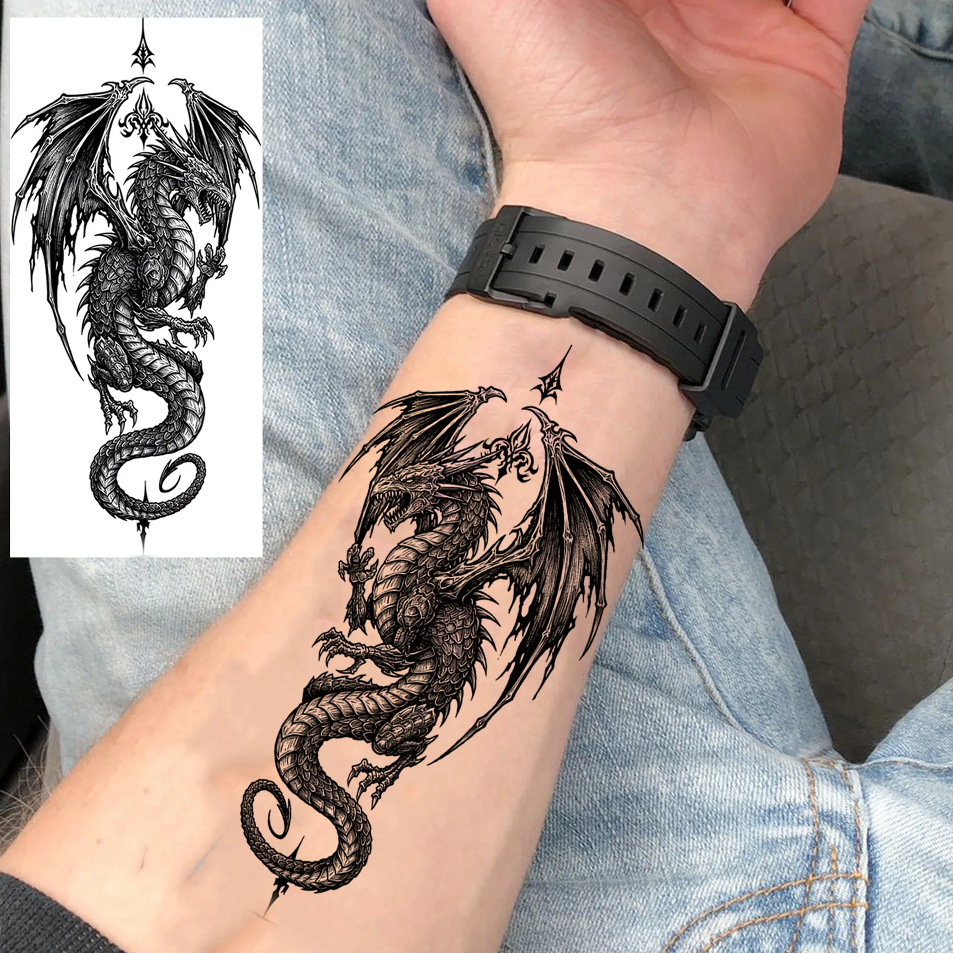

Temporary Tattoo Stickers Black White Skull Animal Design Waterproof Non Toxic Durable for Arm Hand Back Easy Apply