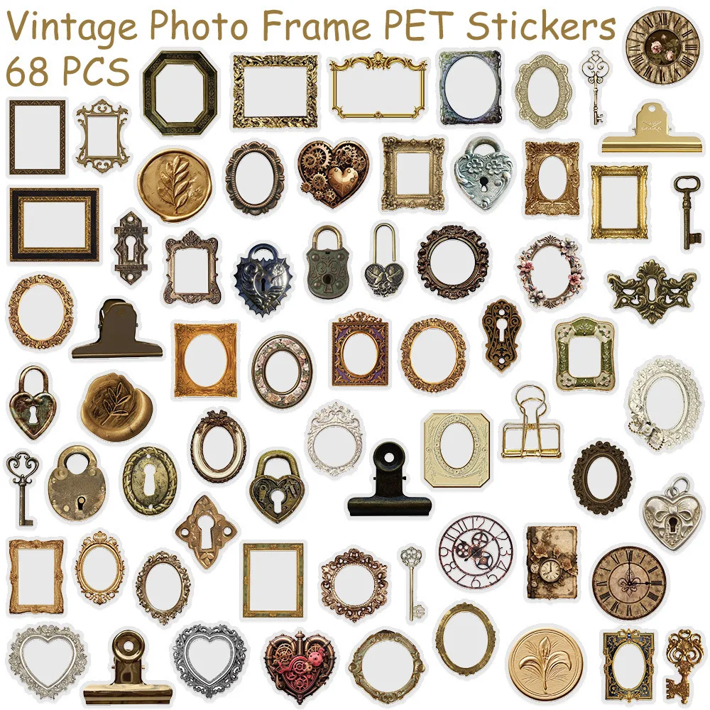 

10/30/68PCS Retro Literary Style Photo Frame Transparent Stickers Waterproof Graffiti Creative Decorative Skateboard Notebook
