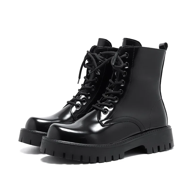 mens fashion patent leather boots black trend platform shoes stage nightclub dress motorcycle boot high top cowboy botas zapatos