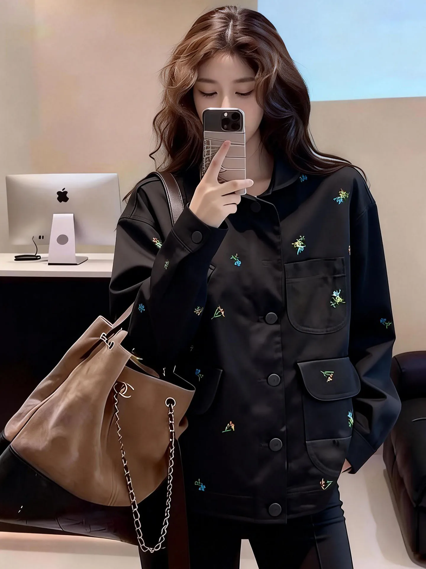 

Винтажное женское пальто Ele Bla Jaet свободного кроя с воротником, универсальная весенняя коллекция 2026, повседневный шикарный верх