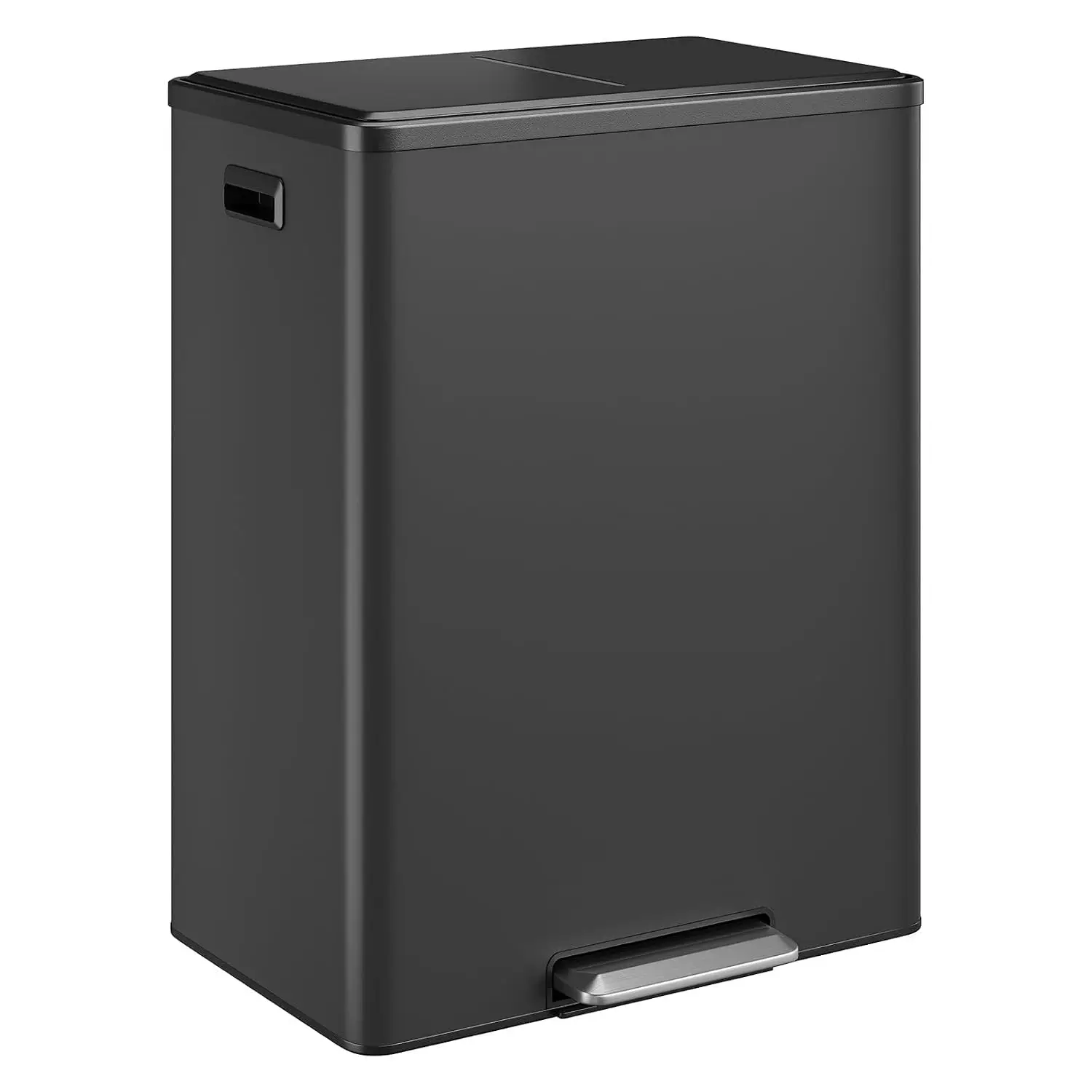 ^16 Gallon Kitchen Double Trash Can with Lid, 60 L Stainless Steel Large Dual Trash and Recycle Bin Combo, Step-on Double