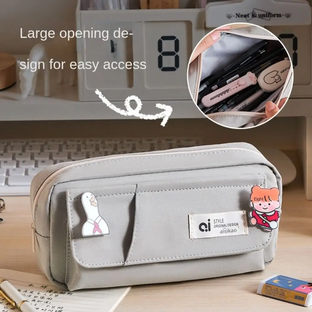 

Kawaii Large Capacity Student Pencil Case Multi-layer Flip Style Simple Pencil Pouch Canvas Morandi Color Gel Pen Organizer Girl