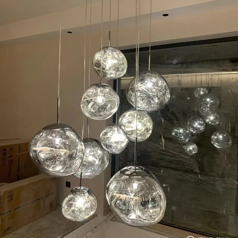 Light luxury living room lava chandelier villa duplex stair light loft apartment high living room chandelier