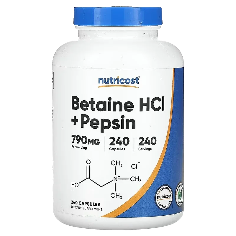Betaine Hydrochloride with Pepsin 240 Tablets Stomach and Intestine Protection Supplement for Digestive Health