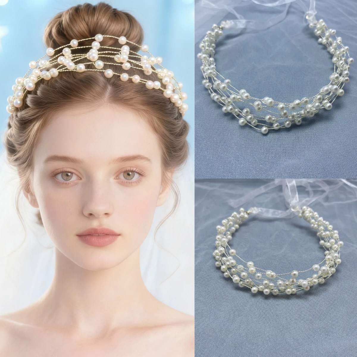 

Handmade Fashion Pearl Flower Hair Vine Headband Leaf Hairband Tiara Bridal Wedding Hair Accessories Jewelry Hair Vine Headband