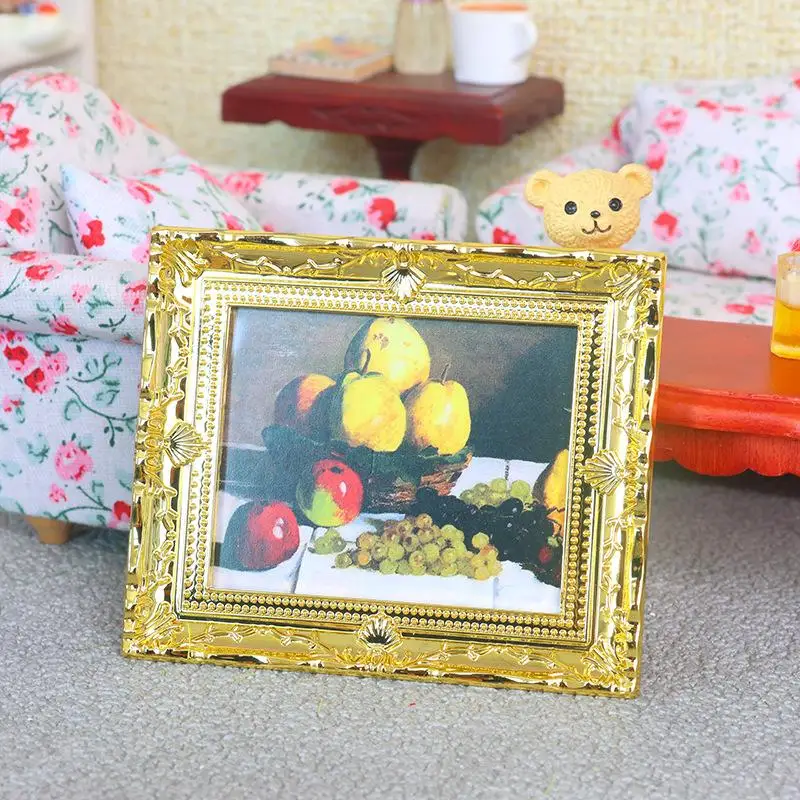 1Pcs Doll House Wall Mural Ornaments 1:12 Scale Dollhouse Oil Painting Vintage Character Landscape Picture Mini Photo Frame