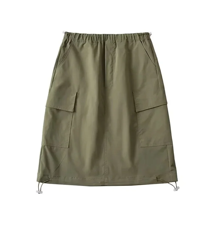 กระโปรงทรงเอเอวสม็อคสไตล์อเมริกันเรโทรสำหรับผู้หญิง ใส่ทำงานได้ ใส่เที่ยวได้ ใส่ได้หลายโอกาส ช่วยให้ดูผอมเพรียว เหมาะกับฤดูร้อน ความยาวห้าส่วน พร้อมเชือกผูกเอว