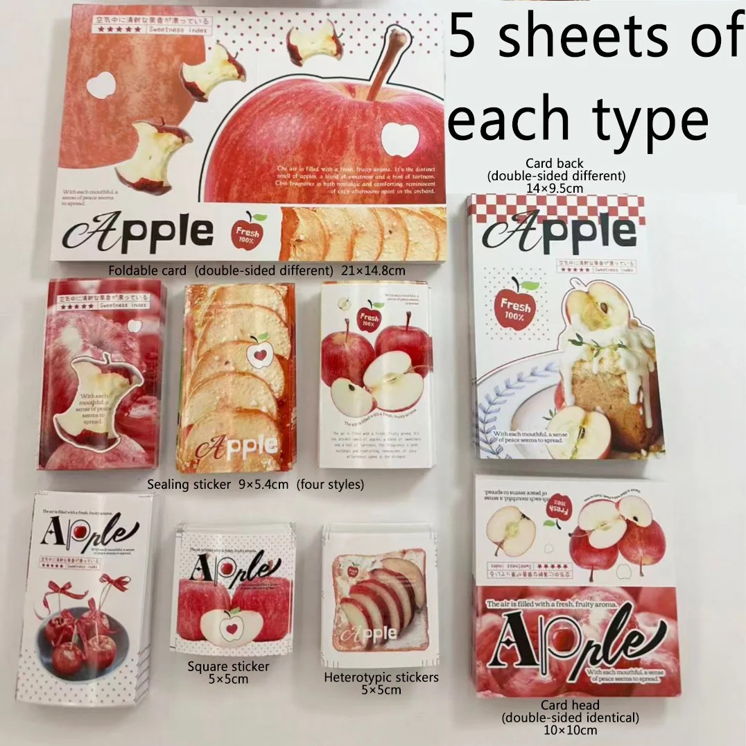 45pcs-Stickers Greeting Card Folding Card Set-Red Apple Design-Used for DIY Packaging Decorating Anime,Kpop, Birthday Gifts