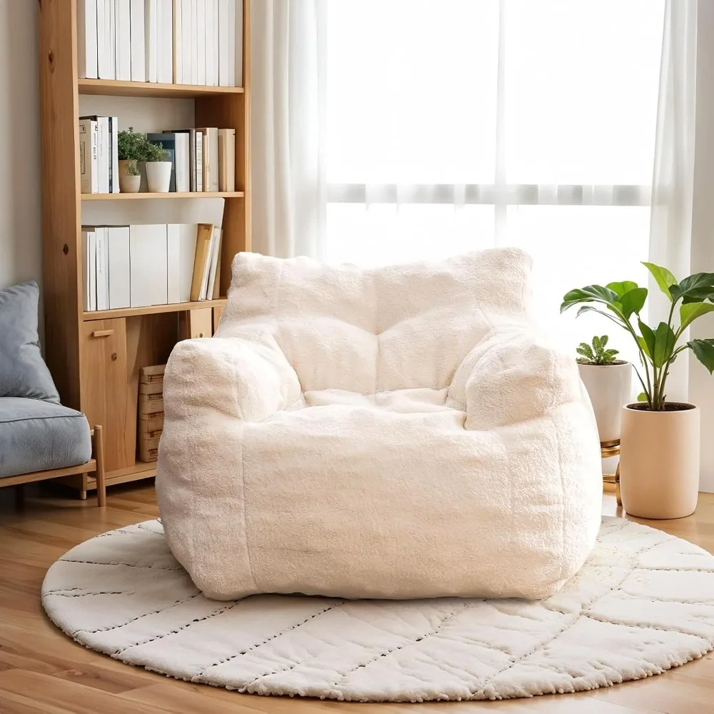 

Bean Bag Chair for Adult and Teens 3FT Pre-Filled Soft Teddy Fluffy Lazy Sofa Floor Chair Beanbag for Living Room (Ivory)