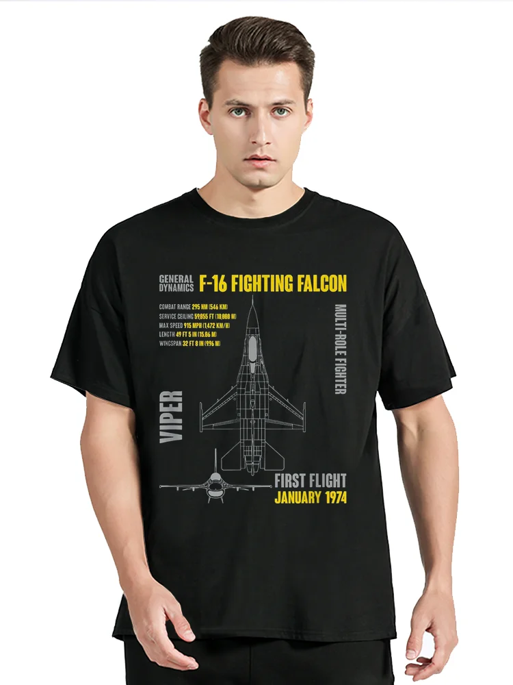 F-16 Fighting Falcon Aircraft T Shirt Summer New Short Sleeve Cotton Tshirt Fashion Casual Streetwear Tees Men Clothing T Shirt