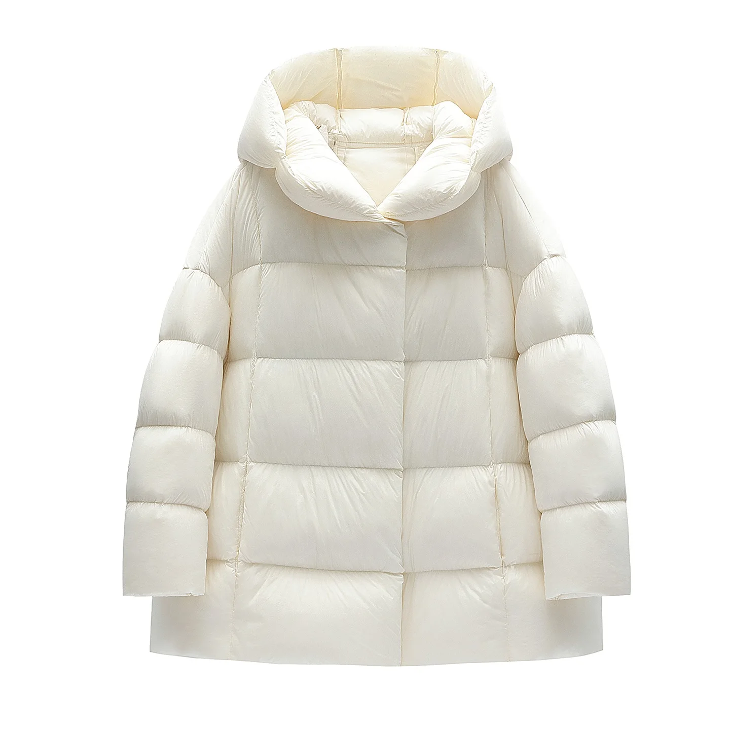 2026 شتاء جديد 90White أوزة أسفل سترة المرأة النسخة الكورية فضفاضة سحابة نفخة رقيق معطف مقنع معطف باركر الإناث