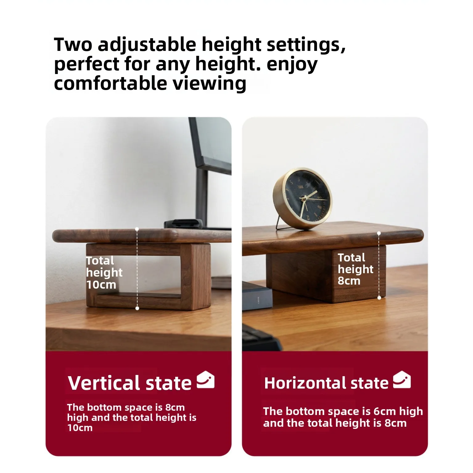 Solid Wood Monitor Stand Riser Tier Adjustable Desktop Organizer  Rubberwood Computer Laptop Holder for Home Office Furniture