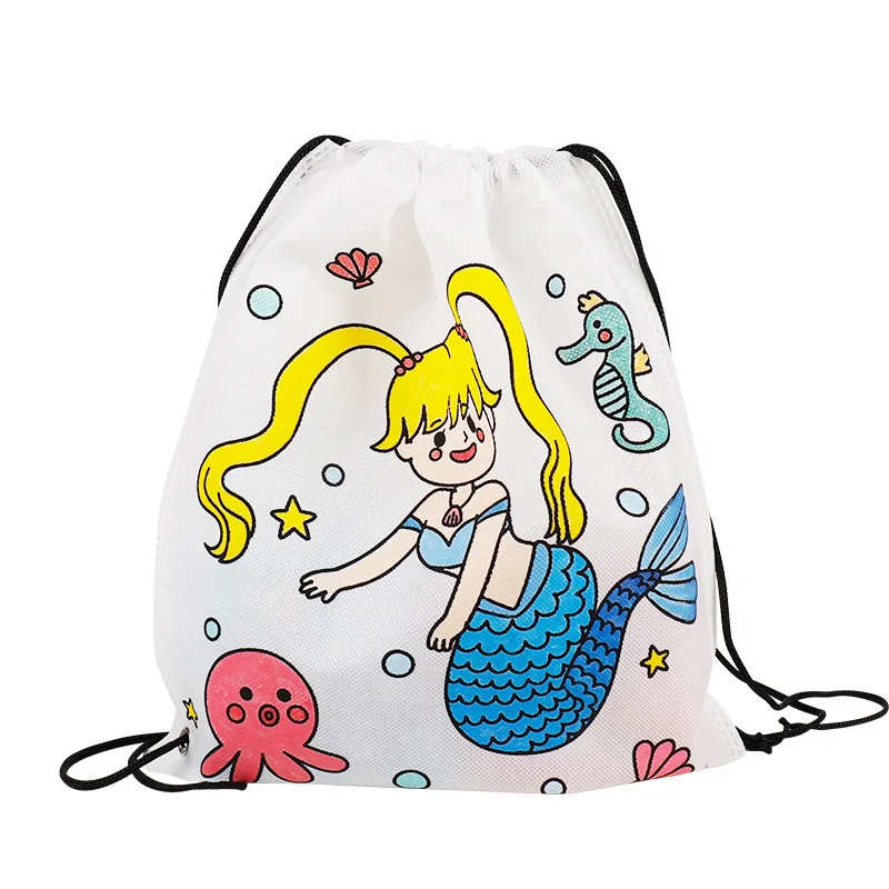 Bulk String Backpacks with Markers – Reusable Plain Doodle Sackpack for Birthday Goodie Bags, Travel and Daily Storage TMZ